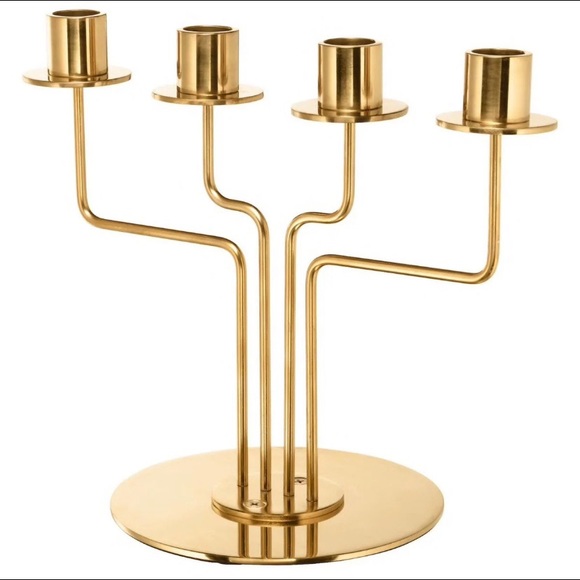 Candle Holder Set Stainless 4Candle with Base Gold - Picture 2 of 4